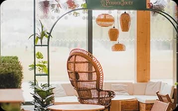 Intérieur lumineux avec fauteuil et plantes